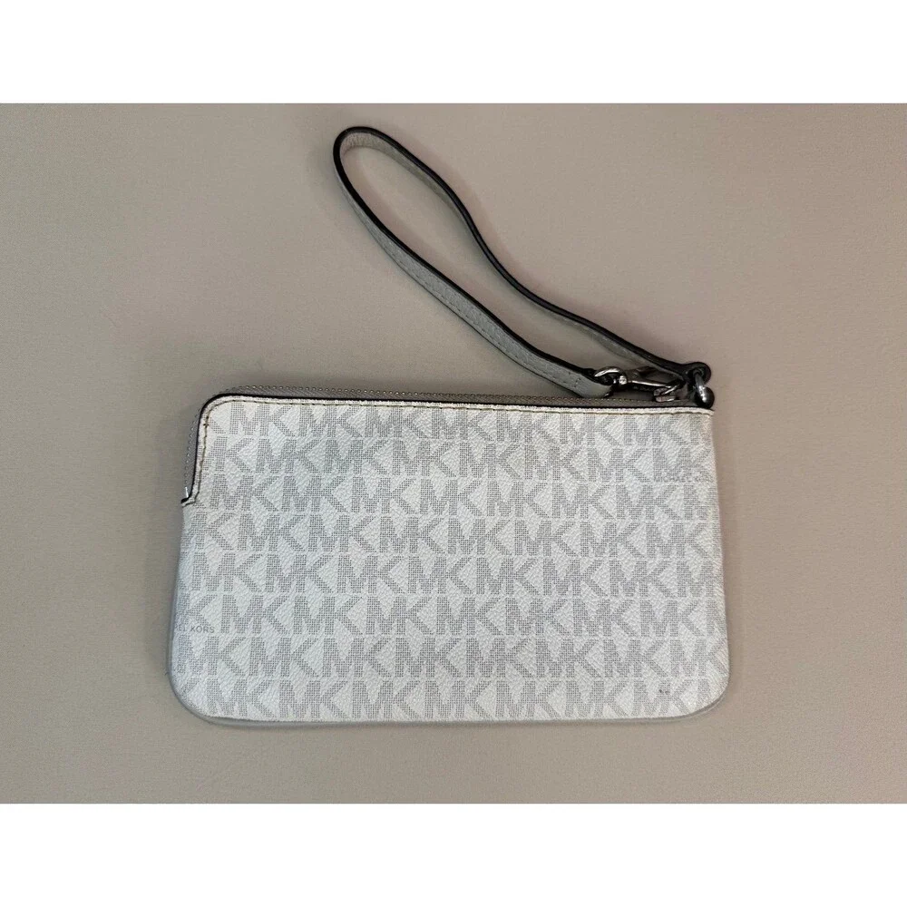 Michael Kors MK signature wristlet pouch white clutch